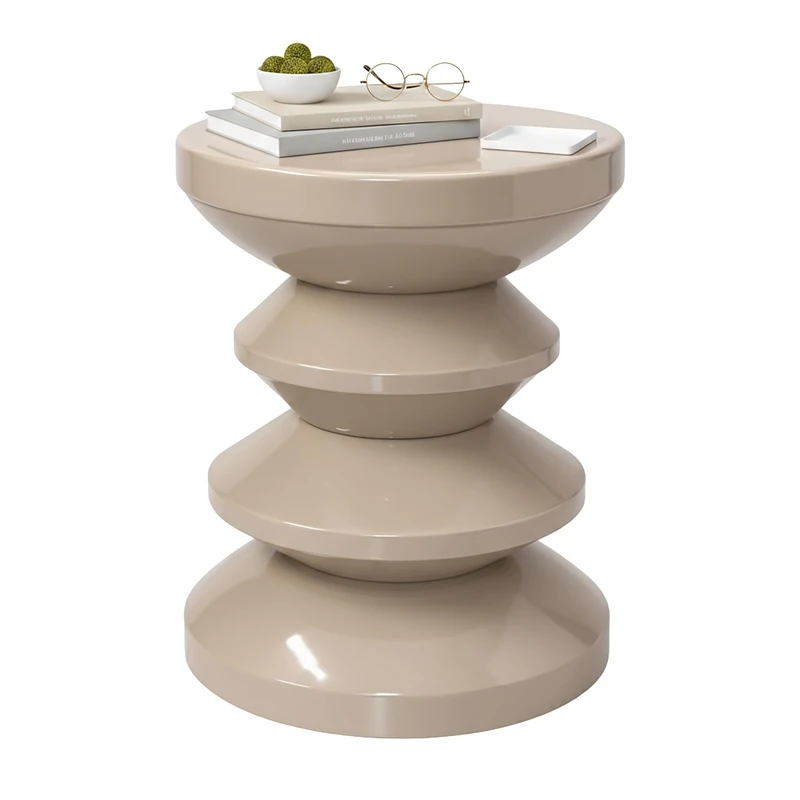 Relaxdays Zigzag Side Table & Stool, Metal, Living Room Decor, 46 x 35 cm, Beige
