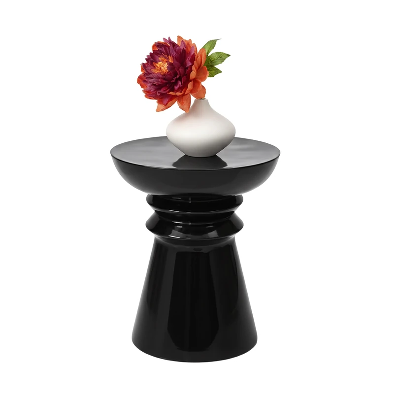 Relaxdays Side Table & Stool, Cone Design, Decorative Accent HxD: 45 x 38 cm, Metal, Black - Image 1