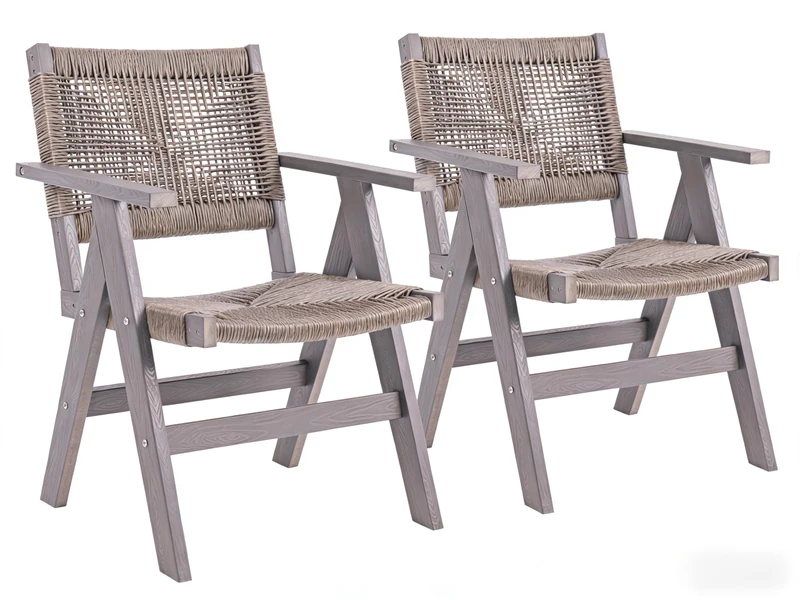 HIPS Outdoor Folding Chair with Woven Rope Seat & Back, Set of 2, Weather Resistant Patio Dining Chair with Armrests for Deck, Backyard, Garden, Pool Idea (Carbon Grey) - Image 1