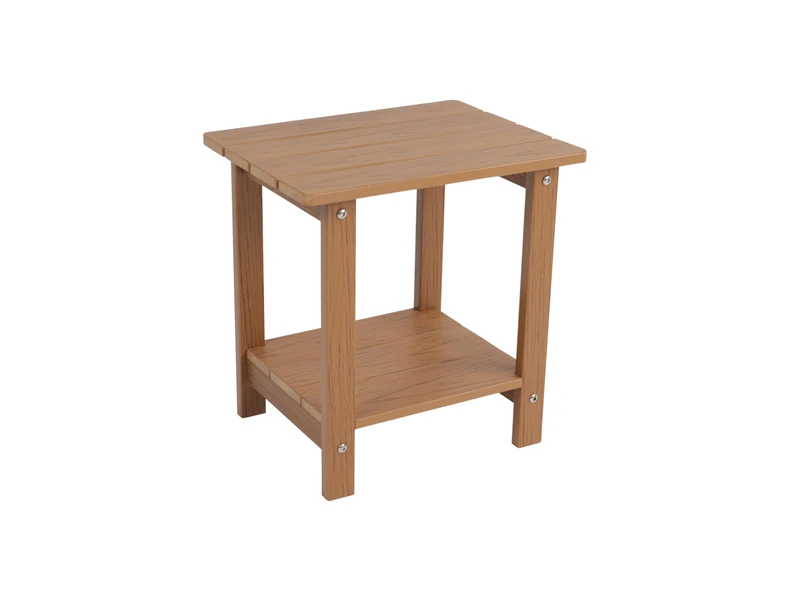 2-Tier HIPS Side Table, Indoor Outdoor End Table, Weather Resistant Patio Side Table for Porch, Garden, Poolside, Living Room (Teak Colour) - Image 1