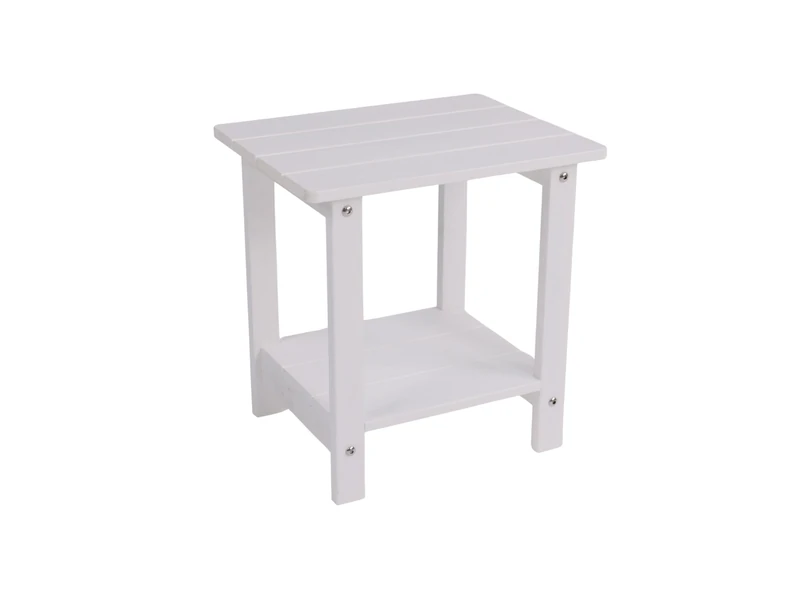2-Tier HIPS Side Table, Indoor Outdoor End Table, Weather Resistant Patio Side Table for Porch, Garden, Poolside, Living Room (White Colour)