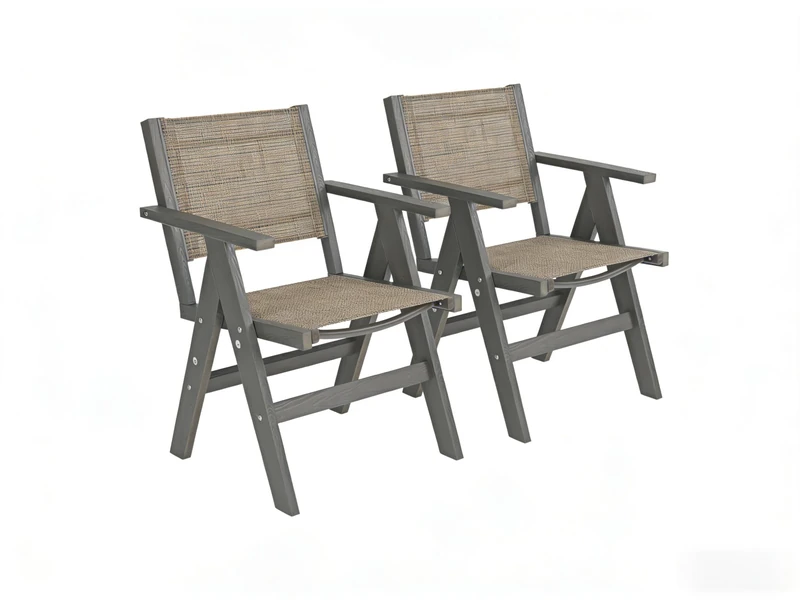 HIPS Outdoor Folding Dining Chair with Woven Seat & Back, Set of 2, Weather Resistant Patio Chair with Armrests for Deck, Backyard, Garden, Poolside (Carbon Grey) - Image 1
