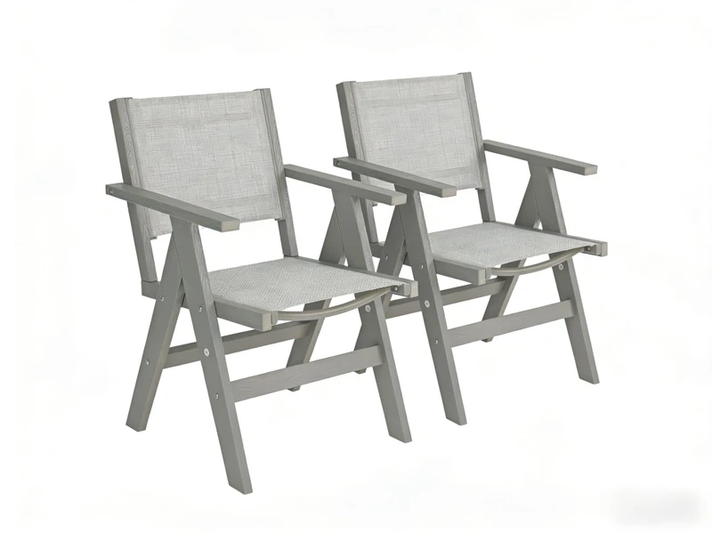 HIPS Outdoor Folding Dining Chair with Woven Seat & Back, Set of 2, Weather Resistant Patio Chair with Armrests for Deck, Backyard, Garden, Poolside (Light Grey) - Image 1