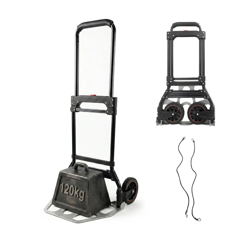 Relaxdays Folding Sack Truck for Moving, 120kg, Telescopic Handle, Steel, Silver/Black, 111x52x48 cm