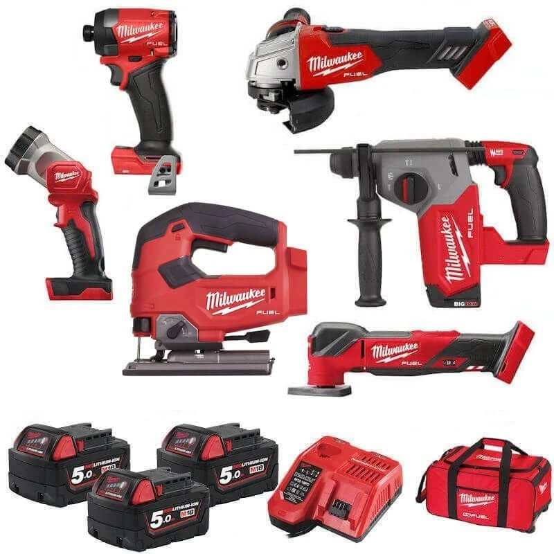Milwaukee M18FPP6P3-504B 18v 6pc Fuel Power Pack - 4 x 5.0ah Batteries