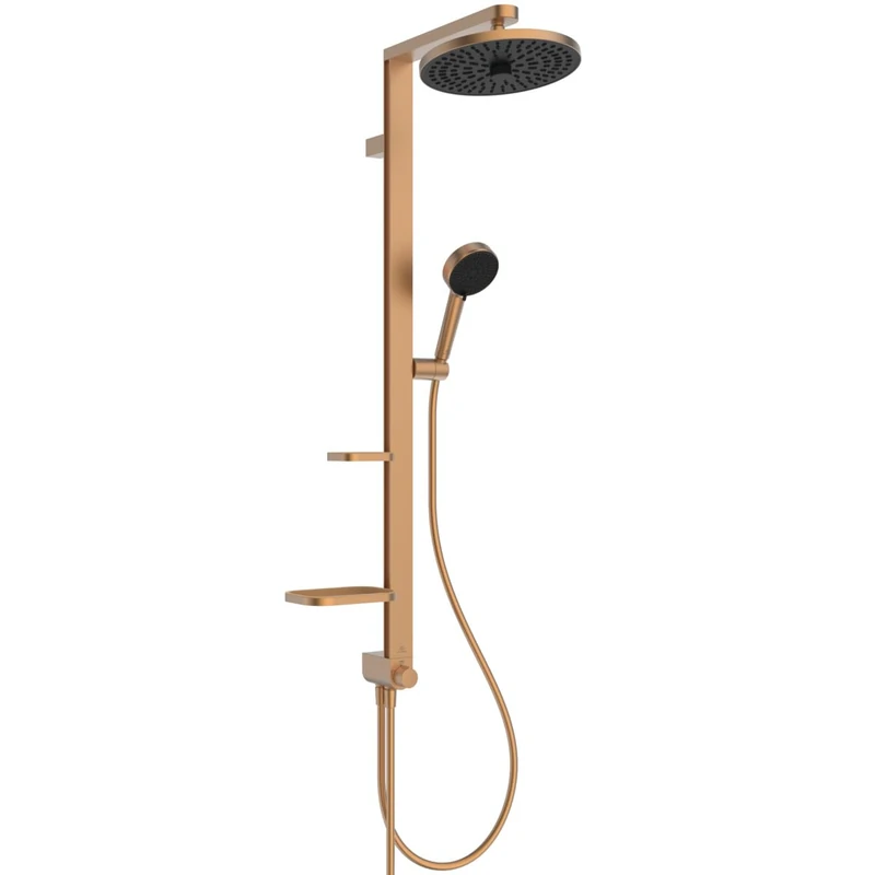 Ideal Standard Ceratwist Alu+ Exposed Shower System, Made from 100% Recycled Aluminum, Water-Saving showerhead with Adjustable Spray Modes – Bronze (338x501x1104 mm)