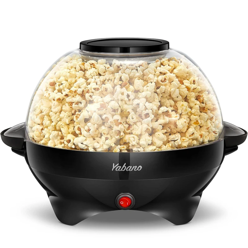 Popcorn Maker Machine 5L, Electric Popcorn Popper with Stirring Rod & Non-Stick Plate, Healthy 800W Popcorn Maker with Serving Bowl Lid, Quick Heating for Home Movie Nights & Parties