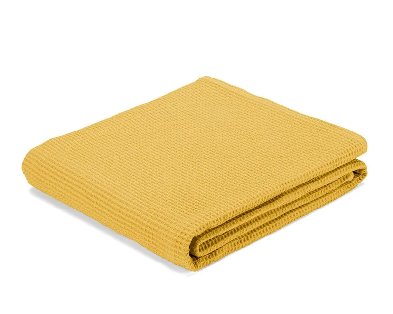 ECOMMERC3 | Waffle Weave 100% Cotton 500x150cm Mustard Colour - Fabric for Sewing Decoration and DIY - Made in Spain