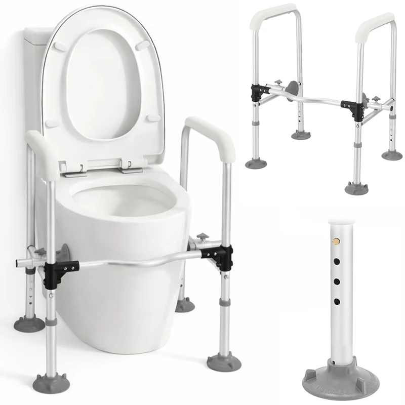 BAKAJI Aluminium Toilet Safety Bars for Elderly, Disabled and People with Reduced Mobility, Non-Slip Assistance Handrails, Portable Handrail with Adjustable Height 64.5-71.5 cm