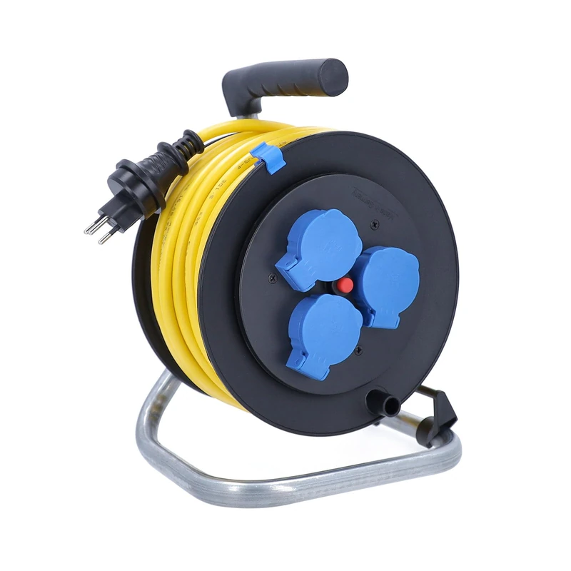 as - Schwabe Cable Reel 50 m K35 AT-N07V3V3-F 3G1.5 Yellow, IP44 Outdoor Use with SEV T13 Plug IP55 and 3X Type 13 Sockets, Thermal Circuit Breaker, Made in Germany - Image 1