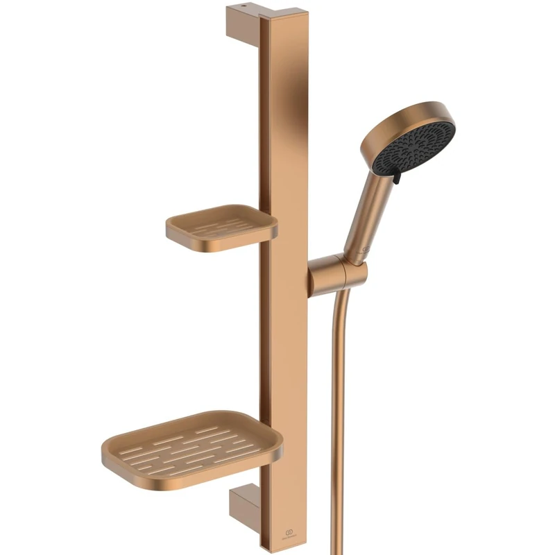 Ideal Standard Idealrain Alu+ Shower kit with Rail, Water-Saving Shower Head with Two Spray Types (Gentle Rain and Massage) and Adjustable Shelves – Bronze (349x157x600 mm)