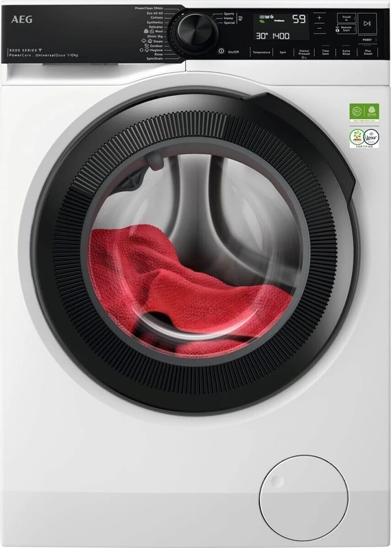 AEG 8000 Series Freestanding Washing Machine 10 kg, 1400 rpm Spin, LFSR84146UD, UniversalDose, PowerClean 59 Min 30°C, ProSense+, Steam Refresh, AEG Connected, 847x597x636 mm, White, Energy Class A