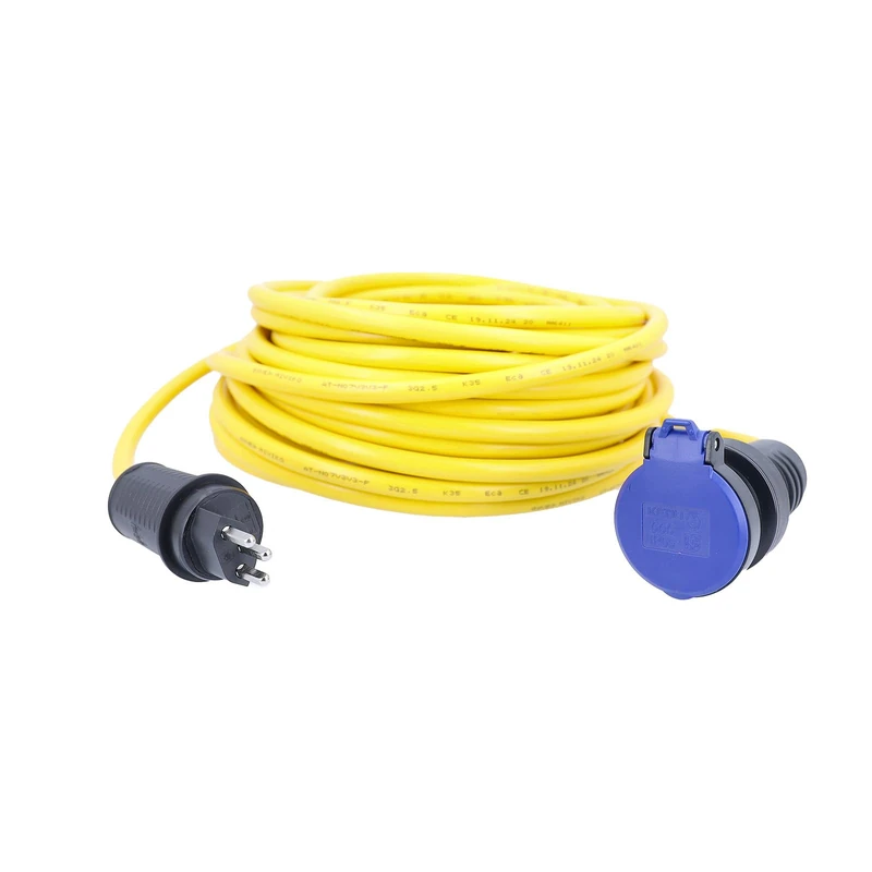 as - Schwabe Construction Site Cable 10 m AT-N07V3V3-F 3G1.5, SEV Plug & Coupling T23, 230 V / 16 A, Yellow Construction Site Cable, IP55 Dust & Jet Water Resistant - Image 1
