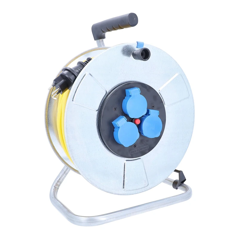 as - Schwabe Cable Reel 50 m K35 AT-N07V3V3-F 3G1.5 Yellow, IP44 Outdoor Use with SEV T13 Plug IP55 and 3X Type 13 Sockets, Sheet Steel, Thermal Circuit Breaker, Made in Germany - Image 1