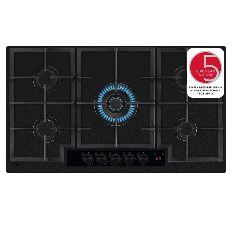 AEG Gas Hob on Glass 8000 Series HKB95341NL, Black, 90 cm 5-burner