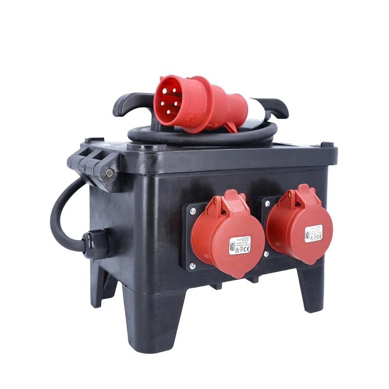 as - Schwabe Mobile Construction Power Distributor CEE 16 A 400 V, 4X T23 IP55, 2 x CEE 16 A, 2 m H07RN-F, with FI 40A/30mA, IP44 Splashproof - Image 1