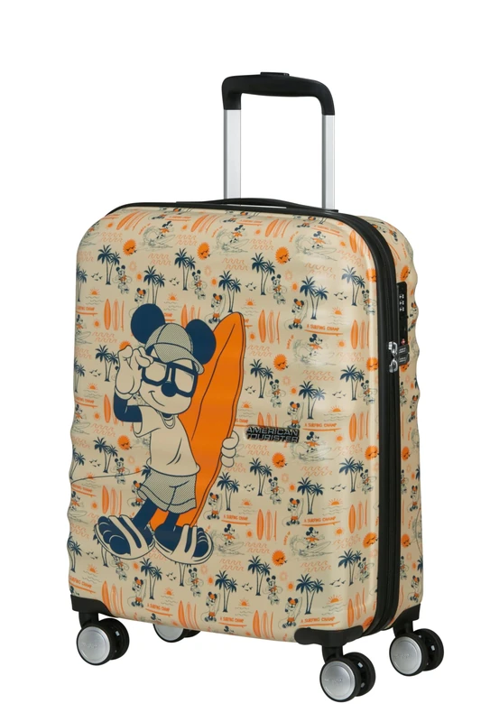 American Tourister Samsonite Wavebreaker Disney - Mickey Mouse Hand Luggage Suitcase 55 cm, Hard Shell Suitcase, Cabin Trolley for Ryanair & Most Airlines - Mickey Super Surfer
