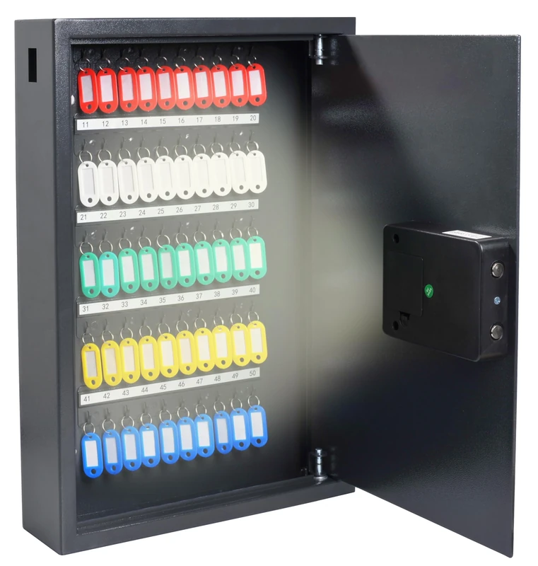 Pavo - Smart high security key cabinet with Wi-Fi function, for 50 keys, dimensions 550 x 380 x 100 mm, including 50 key rings, dark grey