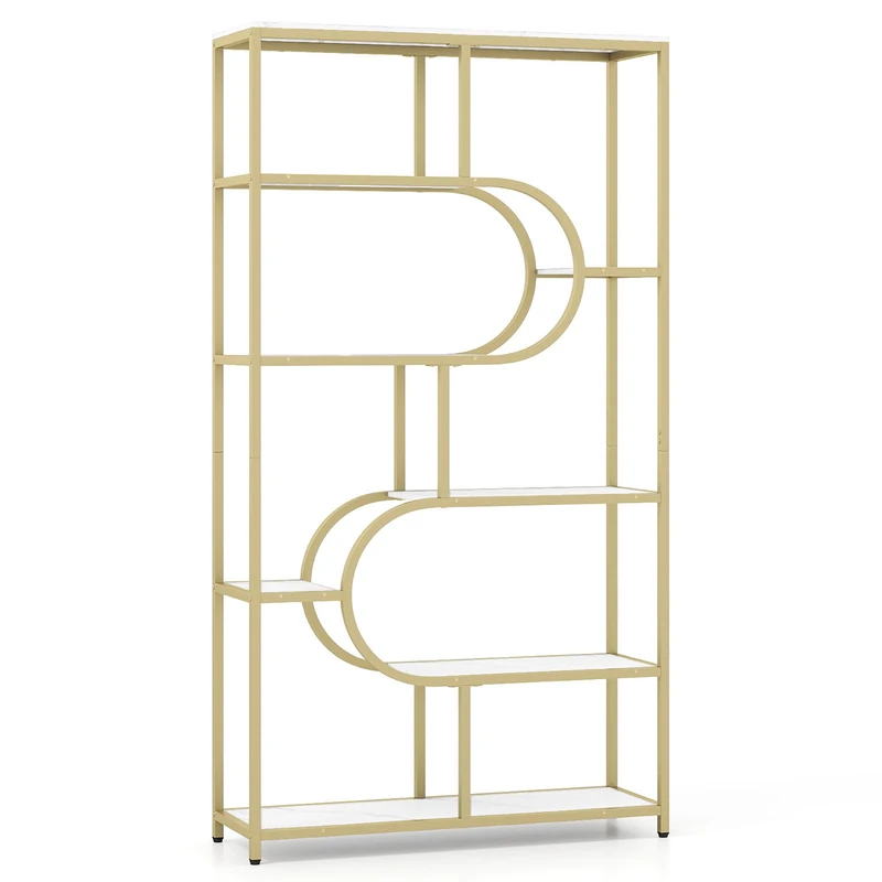CASART 8/10-Tier Bookcase (White + Gold, 95 x 30 x 176cm, 10)