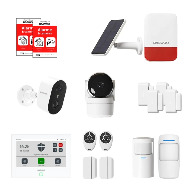 Smart Home Alarm without Subscription - Daewoo Security Smart Protect Remote Plus with HD Cameras, Solar Siren and 6 Door Contactors - Alexa & Google Home Compatible