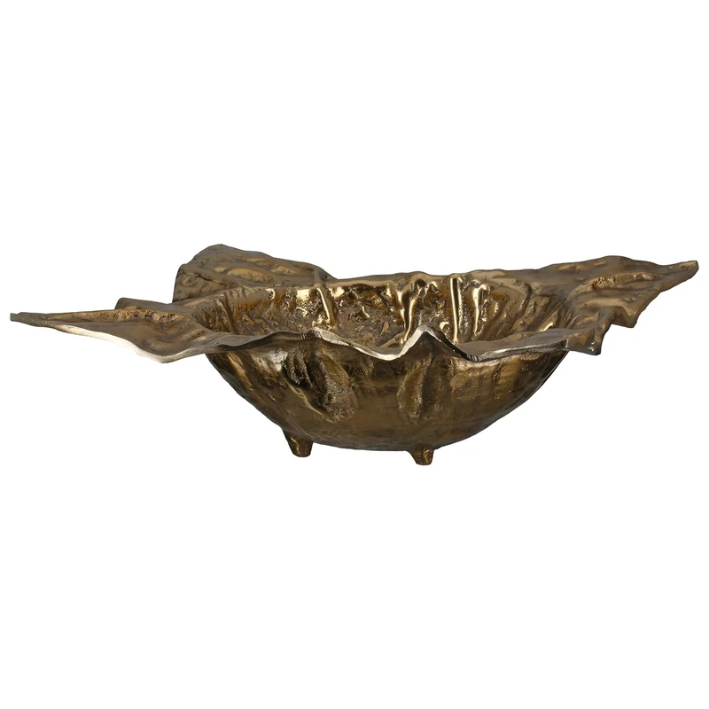 GILDE Crumple Bowl Aluminium Rectangular Textured Gold Height 12 cm x Width 42 cm Decorative Bowl - Image 1