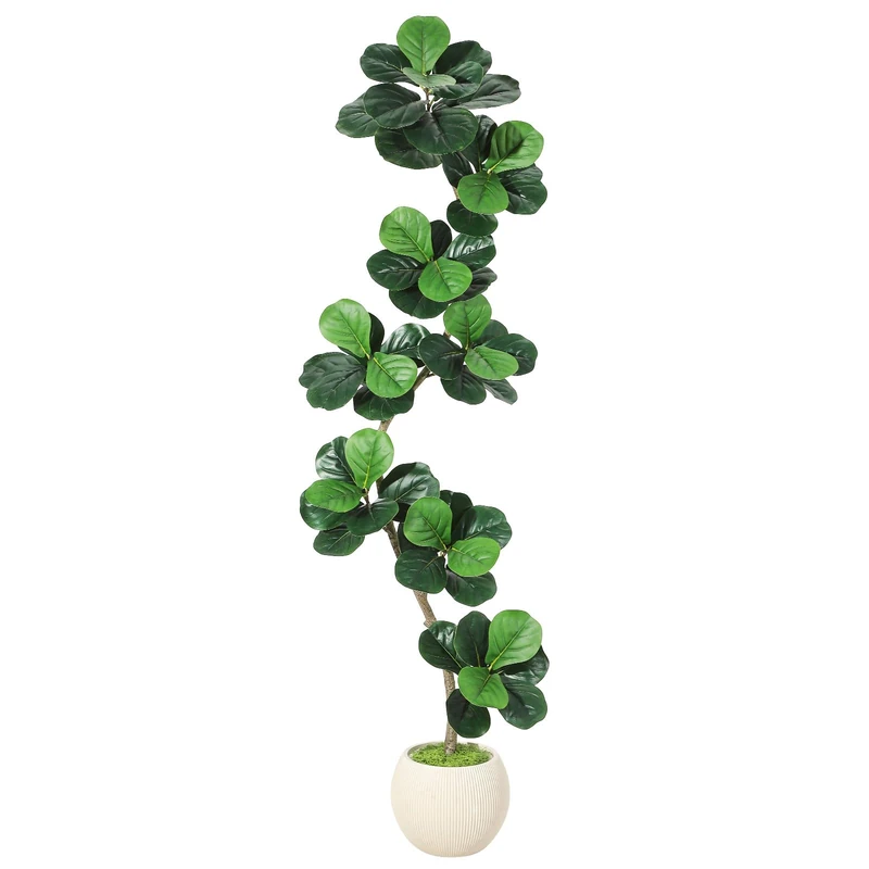 210 cm High Artificial Plant with White Pot, Artificial Green Plant with Realistic Leaves, Ornamental Plant that No Care Needs for Living Room, Patio