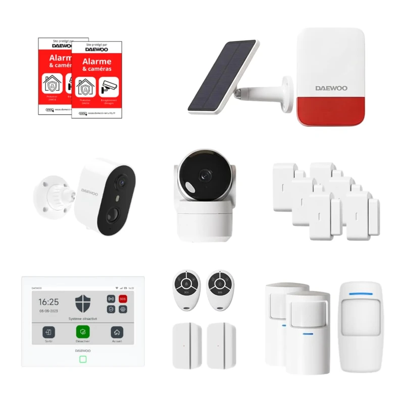 Smart Home Alarm Without Subscription - Daewoo Security Smart Protect Remote Max with HD Cameras, Solar Siren and 8 Door Contactors - Alexa & Google Home Compatible