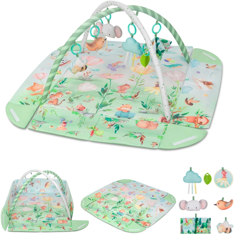 Lionelo Inga Multicolor Play Mat Baby with Arches, Baby Gym with 7 Detachable Elements, Sensory Baby Activity Gym Play Mat for Tummy Time, Foldable, Teether Included