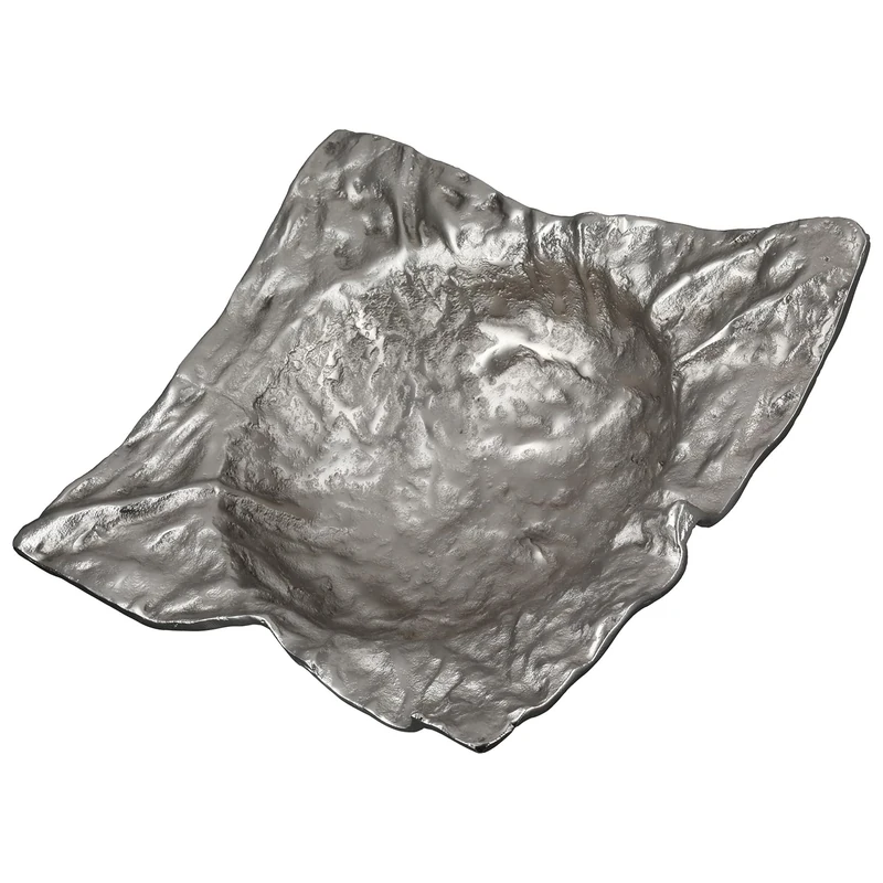 GILDE Crumple Aluminium Rectangular Textured Silver Decorative Bowl Height 30 cm x Width 30 cm