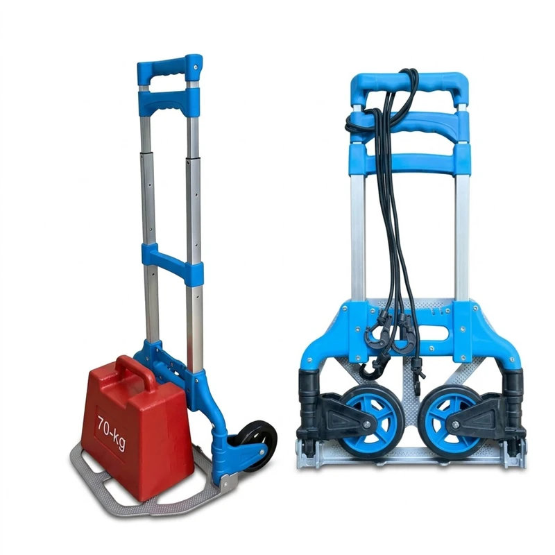 Relaxdays Folding Sack Truck, Max 70kg, Steel Telescopic Handle, Removals Trolley, Silver/Blue, 98x38x41 cm