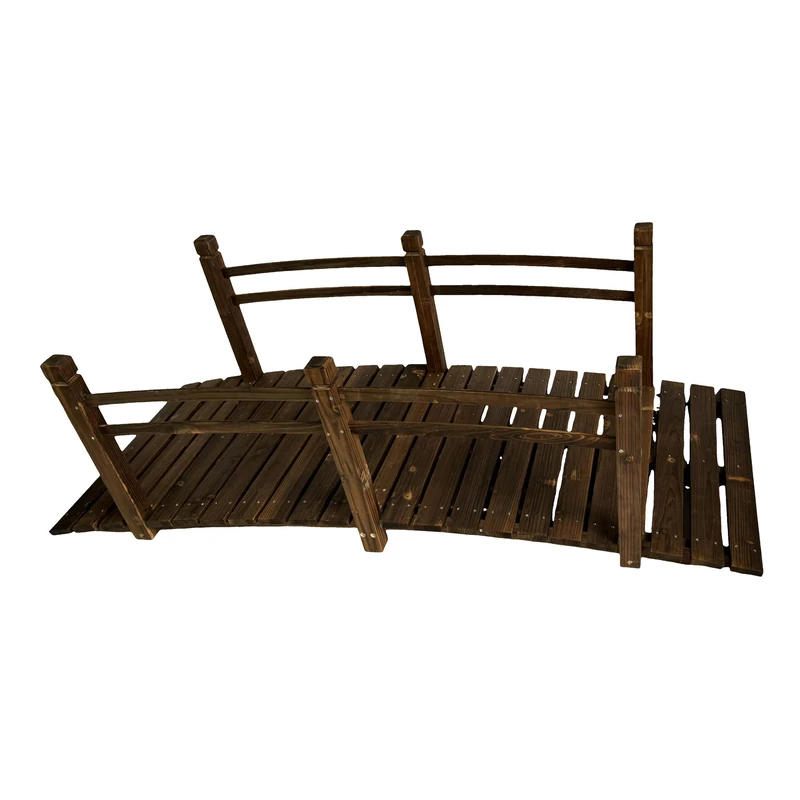 Relaxdays Garden Bridge with Railing, Fir Wood, for Ponds, 58x185x72 cm, Brown