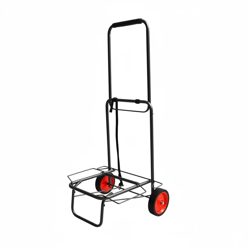 Relaxdays folding transport trolley, padded handle, 2 rubber wheels, tension straps, 35 kg, small cart, black