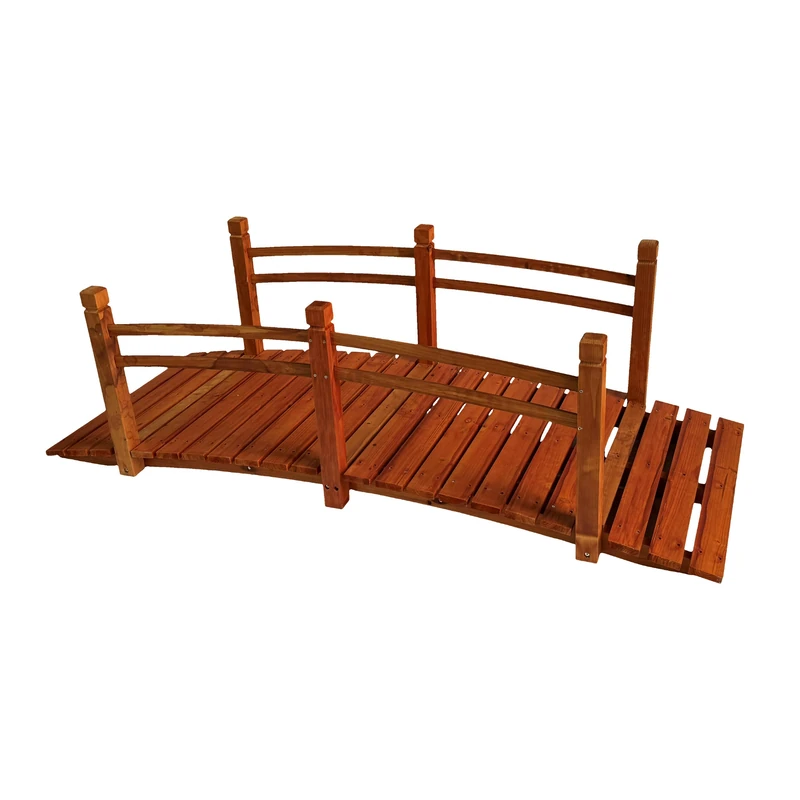 Relaxdays Garden Bridge with Railing, Fir Wood, for Pond, 58 x 185 x 72 cm, 200 kg, Orange