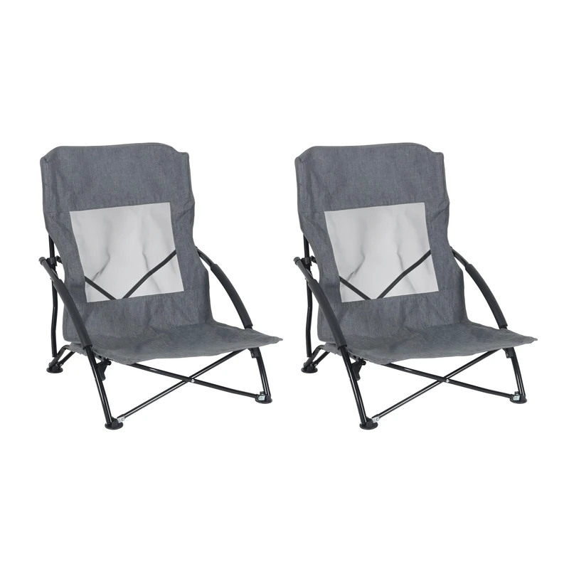 Relaxdays Foldable Beach Chairs Set of 2 with Carry Bag, Lightweight Metal Frame, 100kg, Polyester, Grey, 65x54x50cm