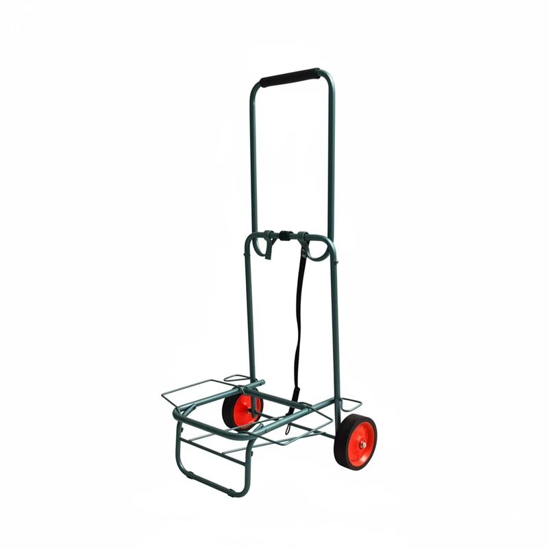 Relaxdays folding transport trolley, padded handle, 2 rubber wheels, bungee straps, up to 35 kg, compact, green