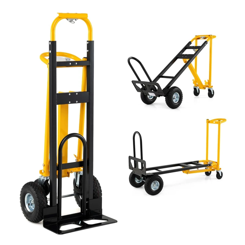 FANTASK 3-in-1 Folding Sack Truck, Metal Transport Trolley with Pneumatic Tyres & Rubber Wheels, Transport Trolley Max. 250 kg & Platform Trolley Max. 350 kg, Supplier Carts for Home, Office - Image 1