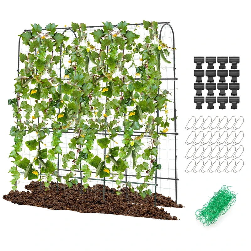 FANTASK Cucumber Trellis Metal, 180 cm High, Trellis Arch with Trellis Net, Adjustable Width, Plant Trellis for Climbing Plants, Including Accessories, Cucumber Grid for Cucumbers, Tomatoes, Ivy - Image 1