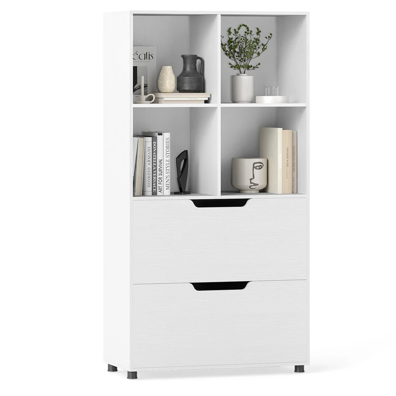 CASART 4-Cube Bookcase, 130cm Wooden Bookshelf Storage Cabinet