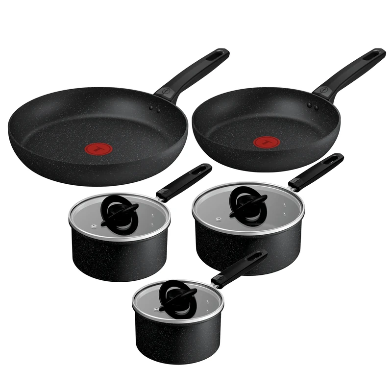 Tefal Stone Black 8-Piece Pan Set, Stackable Design, High-Quality Coating, Suitable for Induction, G858S744