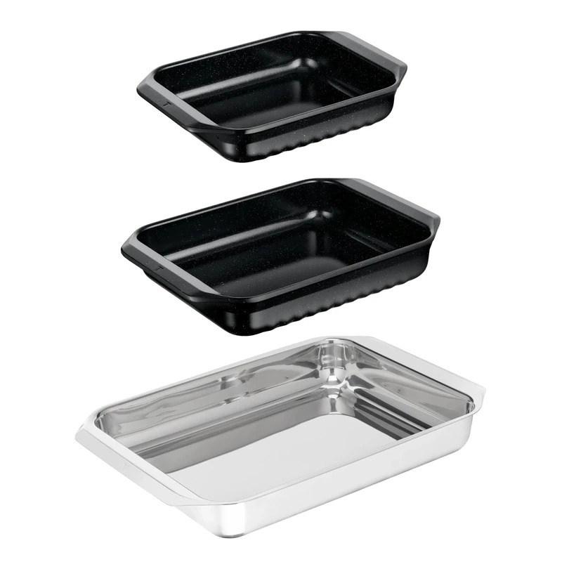 Tefal Excellence Ceramic, Set of 3 Baking Dishes, Non-Stick Aluminium and Ceramic Dishes and Large Stainless Steel Dish, 10-Year Warranty, J180S304