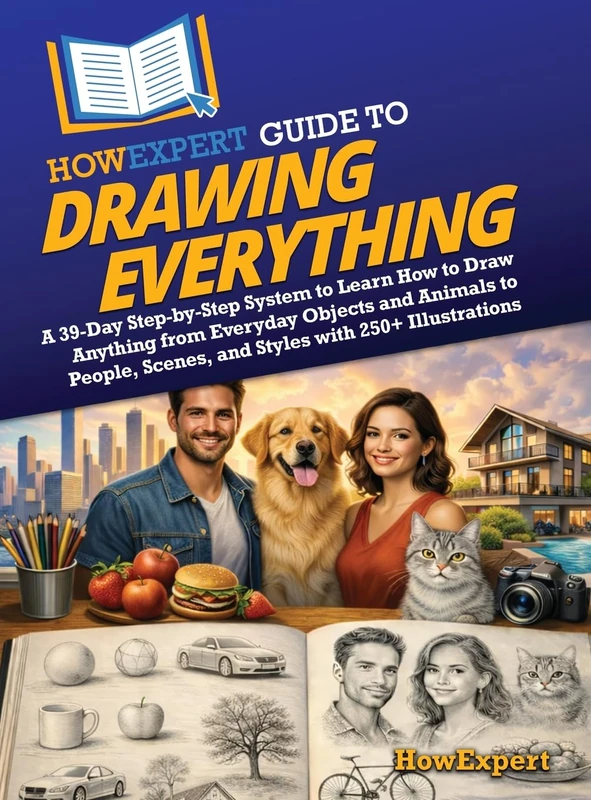 HowExpert Guide to Drawing Everything: A 39-Day Step-by-Step System to Learn How to Draw Anything from Everyday Objects and Animals to People, Scenes, and Styles with 250+ Illustrations - Image 1