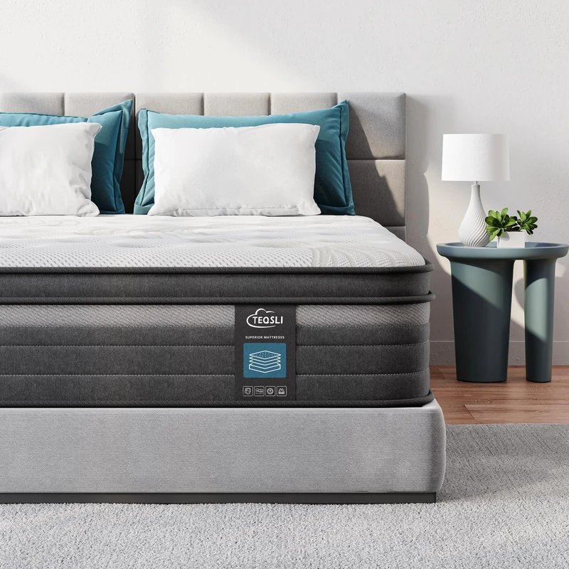 TeQsli Double Mattress, 10.6 Inch Cool Memory Foam Individually Pocket Sprung Mattress for Pressure & Back Pain Relief, 9-Zone Targeted Support Hybrid Mattress in a Box-135x190x27cm - Image 1