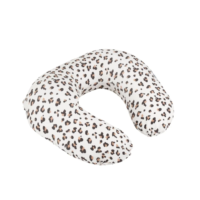 Doomoo Nursing Pillow Softy - Ultra-Soft Organic Cotton Breastfeeding Pillow - Compact & Ergonomic Maternity Pillow - Fine Microbeads - Removable Washable Cover, Leopard Cream