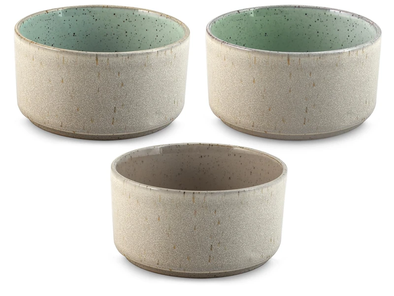 H&H Set of 6 Yoko Porcelain Bowls 14 cm – Assorted Colours Green, Blue and Taupe – Minimal Design – Salad Bowls, Soup Bowls and Cereals – Also Suitable for Catering - Image 1