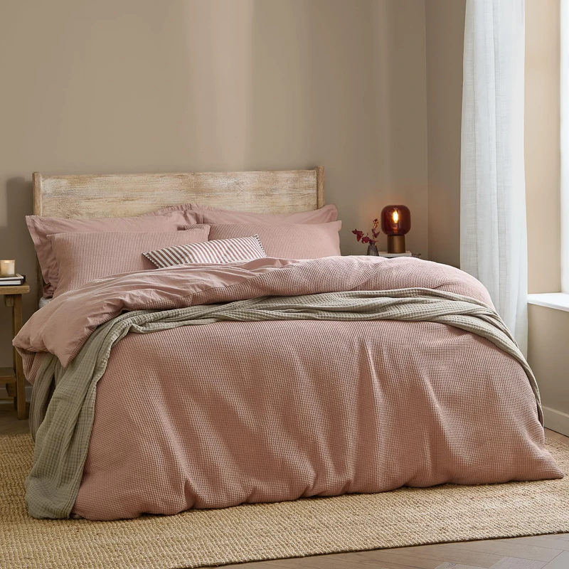 Yard furn Hebden Waffle Duvet Cover Set – Soft Relaxed Cotton Textured Bedding Set (Cotta – Double)