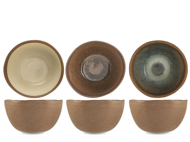 H&H Set of 6 Cancun Porcelain Bowls 13 cm – Assorted Colours Grey, Blue, Beige and Brown – Minimal Design – Perfect for Soups, Snacks and Desserts – Also Suitable for Catering - Image 1