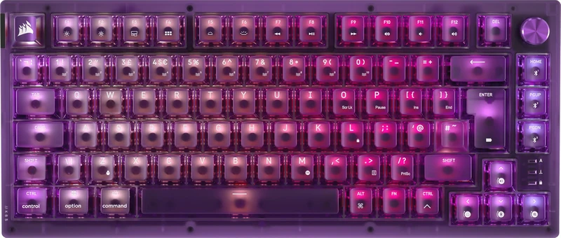 Corsair K65 PLUS WIRELESS 75% RGB Hot-Swappable Mechanical Gaming Keyboard – QWERTY UK Layout, Pre-Lubricated MLX Red v2 Linear Switches, Dual-Layer Sound Dampening – Atomic Purple