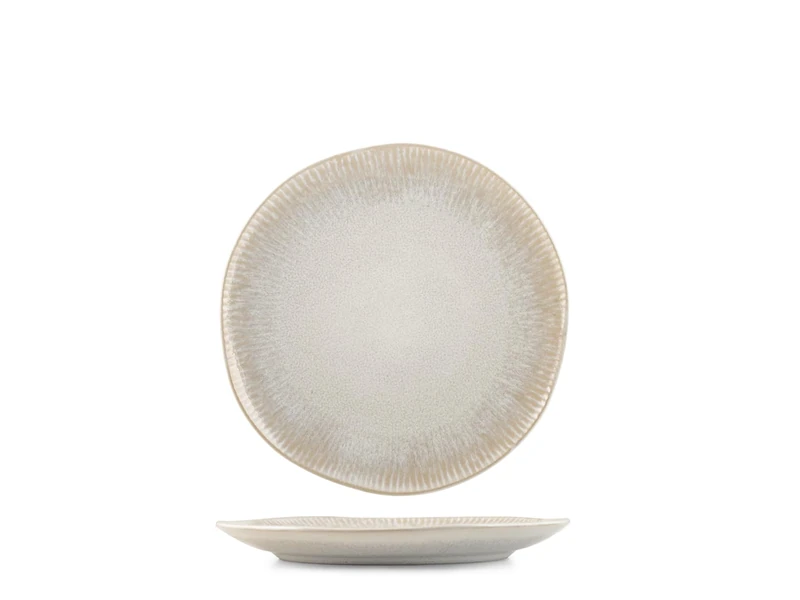 H&H Set of 6 Fruit Plates in Stoneware Yucatan 21 cm – White – Minimal Design with Reactive Effect and Texture – Perfect for Fruits, Desserts and Side Dishes – Also Suitable for Catering - Image 1