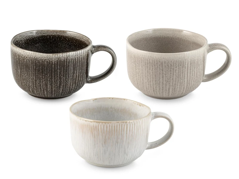 H&H Set of 6 Yucatan 600cc Stoneware Breakfast Cups - Assorted Colours - Minimal Design with Reactive Effect - Perfect for Milk, Cappuccino and Hot Drinks - Also Suitable for Catering - Image 1