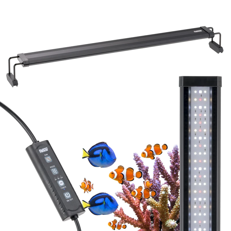 Hydor AQ-LUX REEF 700 LED Lamp for Marine Aquarium 36 W (1400 lm) Professional Spectrum, Programmable Dimmer and Timer, Adjustable Brackets, Power Supply Incl, IP67, 72 x 8 xh 9.5 cm.